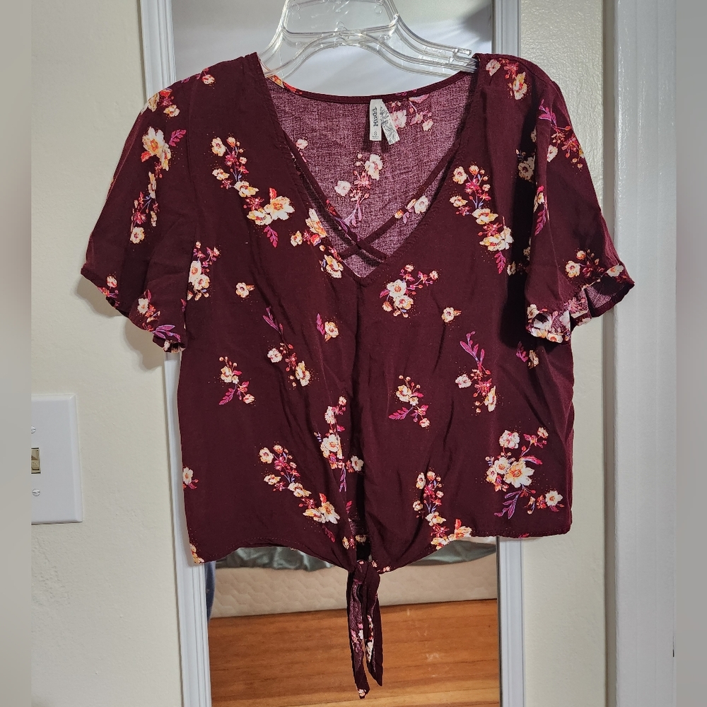 Mudd Red Floral Blouse Top